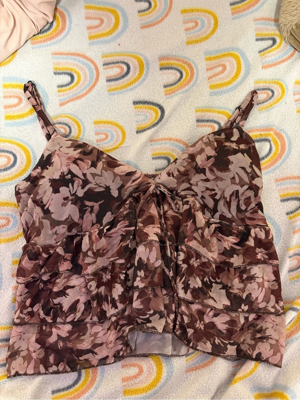 Floral Ruffle Tie-Front Cami in Mauve Pink